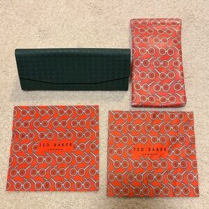 Ted Baker Green and Orange Hard and Soft Glasses Case Set & Cleaning Cloths